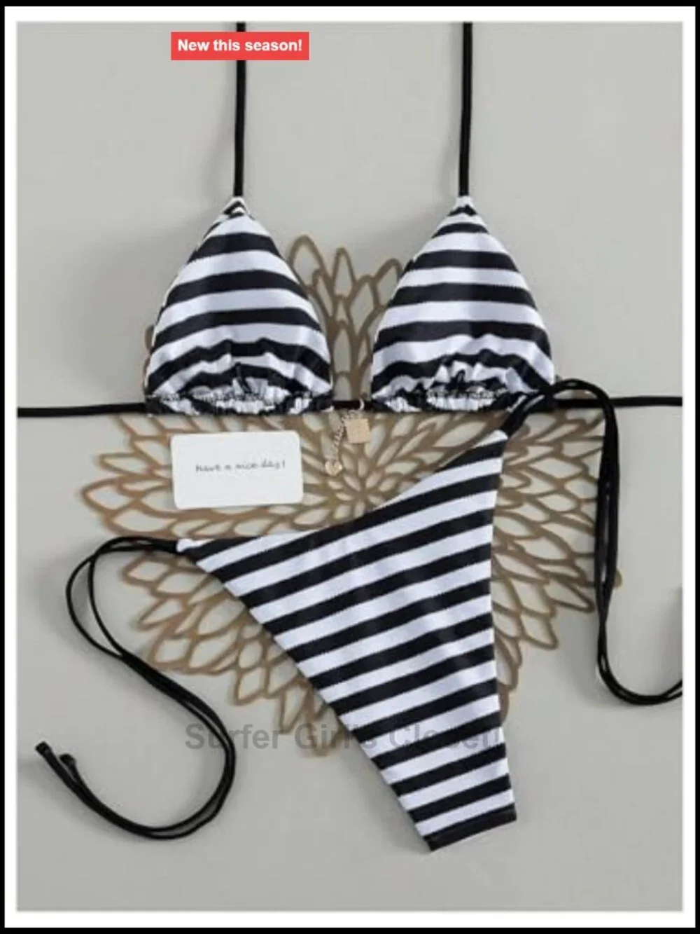 Striped Halter String Triangle Bikini Set Tie Side Bathing Suit